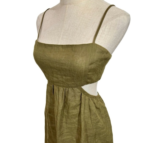Willard Road Kayleigh 100% Linen Cutout Mini Dress in Seaweed Green - Picture 5 of 12